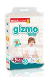 Gizmo Baby Diapers Size 4 Maxi 7-18 kg / 58 Pcs Made in Turkey