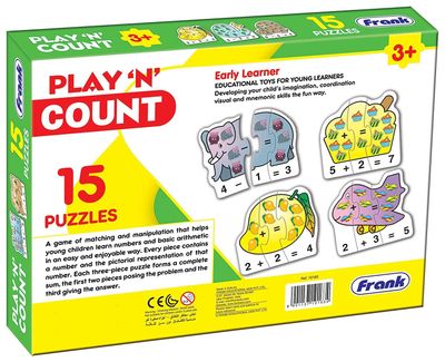 Frank Play ‘n’ Count Puzzle- (75 Pieces) 15 Self-Correcting 3 Pcs Puzzle - Early Learner Jigsaw Puzzle with Number and Images for Kids 3+ 10163