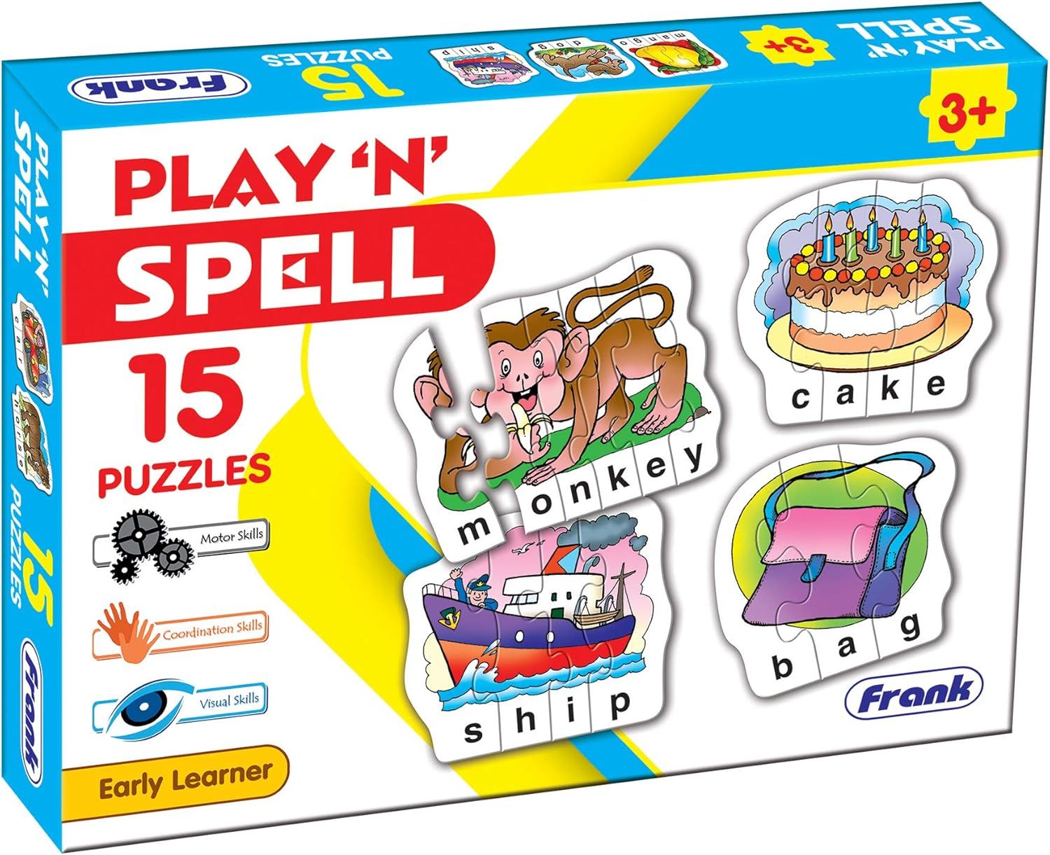 Frank Play ‘n’ Spell Puzzle – 15 Self-Correcting Puzzles, Early Learner Educational Jigsaw Puzzle Sets with Images | Ages 3 &amp; Above 10164