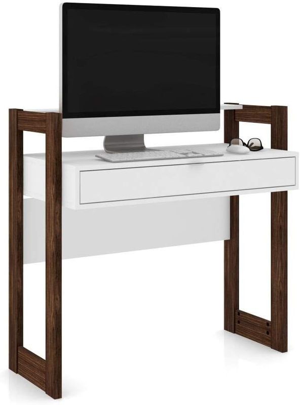 Tecnomobili Computer Desk With Drawer, White With Walnut Frame - H 90.5 cm X W 35.5 cm X D 35.5 cm AZ1007.0001