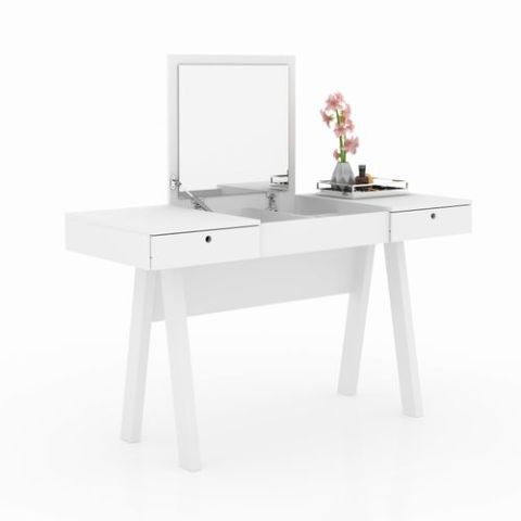 Tecno Mobili DRESSING TABLE WITH 2 DRAWERS AND PULL-UP MIRROR - White PE2002.0002