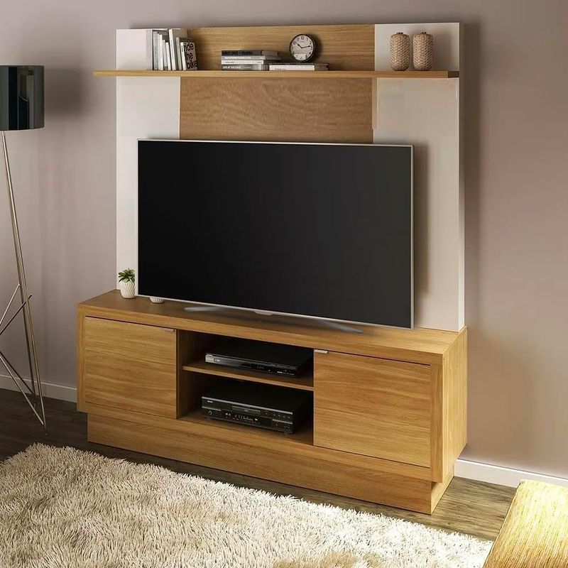 Tecnomobili E1723 Entertainment Wall TV Unit | TV Stand  L 160 x W 40 x H 180 cm - Brown/Off White