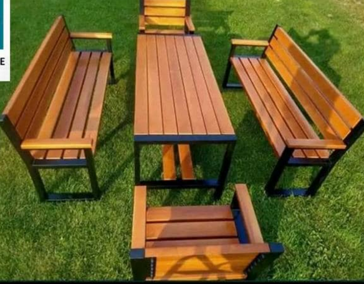 Home Garden 5-Piece Mahogany Patio Set with Bench and Chair Seating