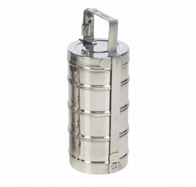 Signature Tiffin 4 compartments Stainless Steel Lunch Box (Tin Khan) Stainless Steel 4 Tier Lunch/Tiffin Box, Medium Size