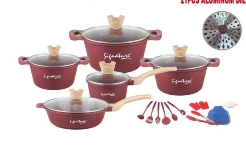 Non stick cookware Granite  die cast Signature 21 pcs Granite Die Cast Cookware set SG-CCSD-21 RED