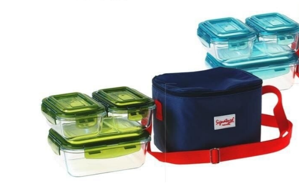 Signature Borosilicate Glass 3pcs Lunch Box with Lids and Thermal Bag - 100ml and 400ml x 2 (Model: SG-HBS-B01)