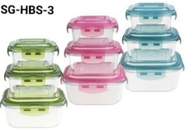 Signature high resistant 3pcs glass Lunch Box storage bowl with lid 300ml 500ml 800ml SG-HBS-3