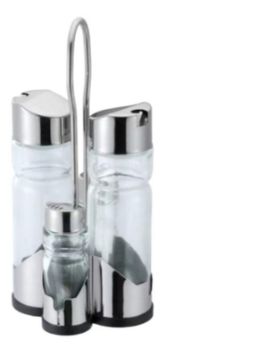 Signature 5 pcs Glass Salt, Pepper, Oil and Vinegar Bottle with SS Stand (CS-B1605A)