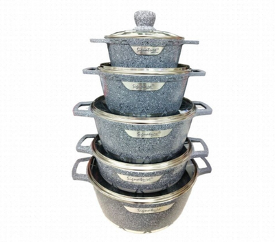 Signature 10pcs granite Non Stick Cookware set GREY