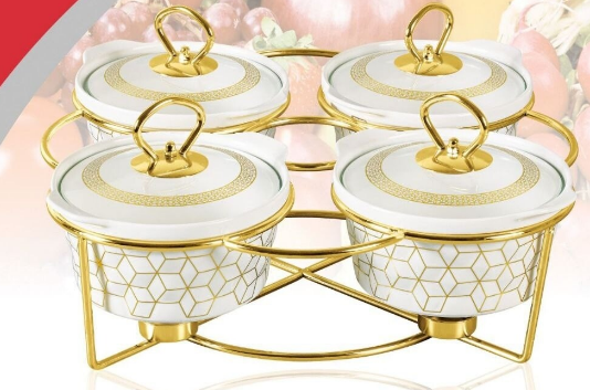 Signature 4pcs 7&quot; round chaffing dish set porcelain with warmer plates SG-2845-5 Food warmer.