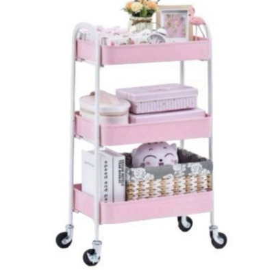 Signature Strong Multipurpose Metal Rack 3 Levels with Wheels - Organize with Ease KT002 PINK