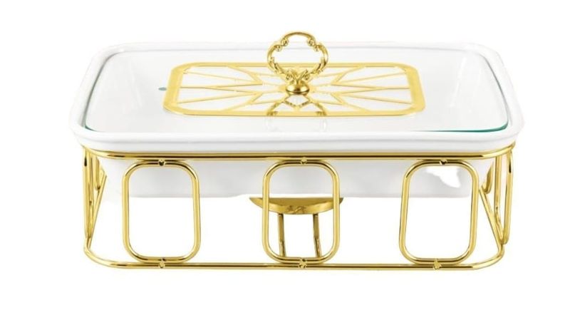 Signature 15" (3.0L) rectangular porcelain casserole with warmer rack CX3272R chaffing dish