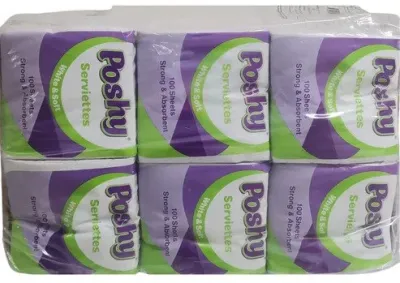 Poshy Serviettes 100 Sheets, Premium Blended, 1 Ply, 30cm*30cm Single Pack -1 Bale - 18pcs