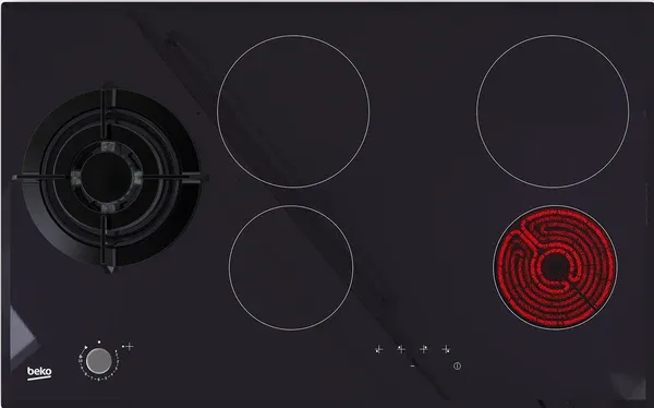 Beko BHG901 90cm Built-in Dual Fuel Gas Cooker Hob with 4 Vitroceramic Plates + 1 Wok Burner