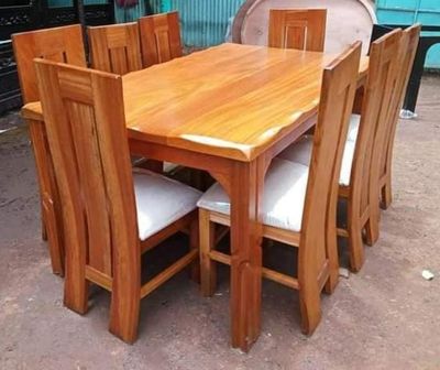 Solid Wood 6-Seater Dining Table Set with Padded Chairs