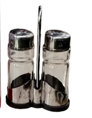 Signature 3 pcs Glass Salt and Pepper with SS Stand (CS-B1603A)