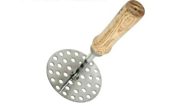Signature strong steel potato masher with wooden handle