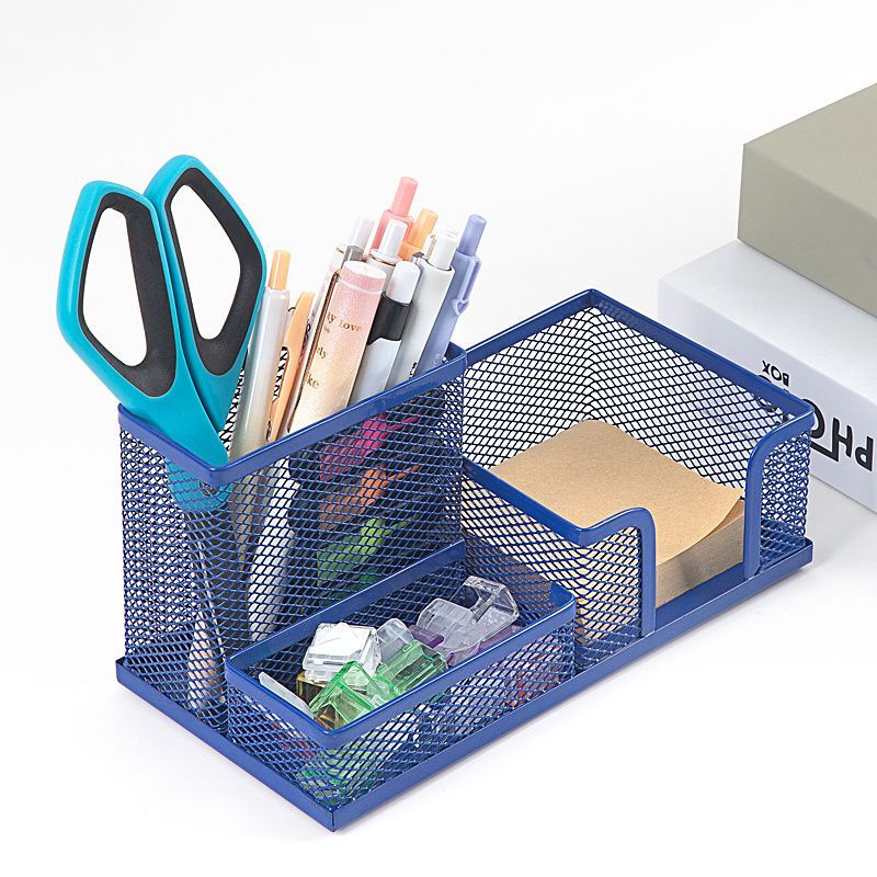 SP10511 3-Compartment Mesh Desk Organizer - Sturdy &amp; Stylish Storage (Silver)