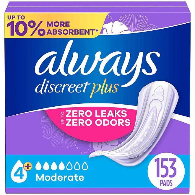 Always Discreet plus pads for bladder leaks, 153 pads
