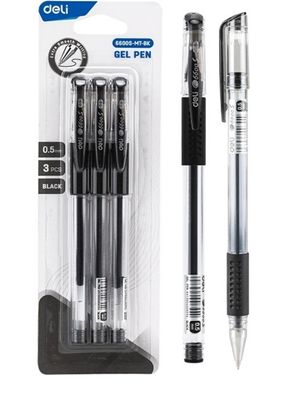 DELI E6600S-MT-BK GEL PEN 0.5MM - BLISTER PACK OF 3PCS - BLACK