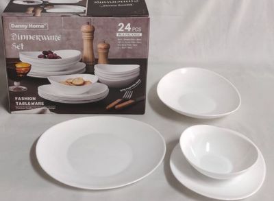 Danny Home White Dinner Set 24Pcs Ceramic Plates &amp; Bowls #LCPT24T