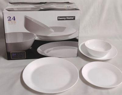 Danny Home White Dinner Set 24Pcs Ceramic Plates &amp; Bowls #New24w