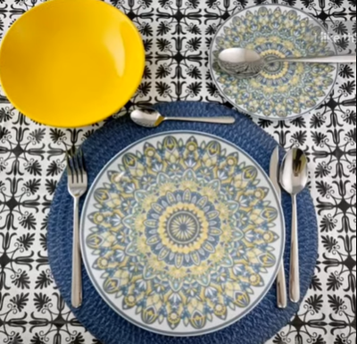 Excelsa Afrika Design Dinner Set 18 Pieces, Porcelain and Ceramic, Multicolored in a Gift Box (Design D5)