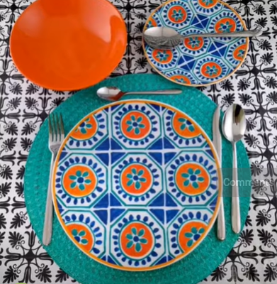 Excelsa Afrika Design Dinner Set 18 Pieces, Porcelain and Ceramic, Multicolored in a Gift Box. (Design D8)