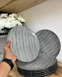 Sundabests 11&quot;  grey pattern ceramic plate 6pcs