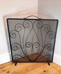 Vintage Black Metal Fire Guard Screen 2.5ft wide