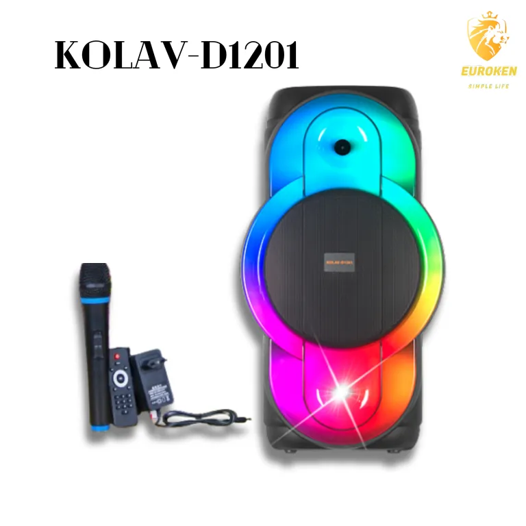 KOLAV-D1201 12 Inch bluetooth powerful speakers portable bass and loud full screen flame light speaker Black
