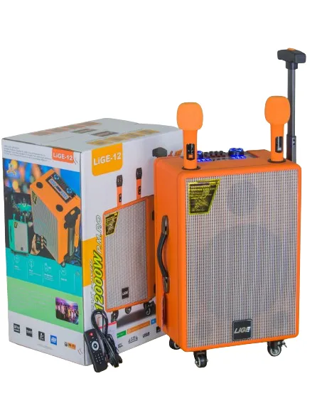 Euroken LiGE-12 Outdoor HI FI Wooden Trolley Active Speaker Box  With 2 Wireless Mic Blue