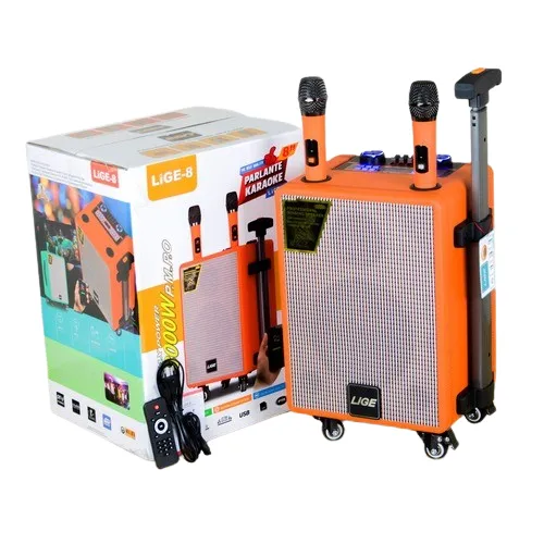 Euroken LiGE-8 Outdoor HI FI Wooden Trolley Active Speaker Box, 2 Wireless Mic Blue
