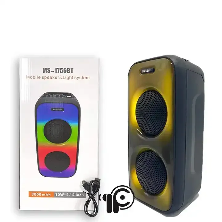 MS-1756BT Portable Speaker Double 4inch Horn Speaker Small TWS Rechargeable Speaker With Dazzling Lights