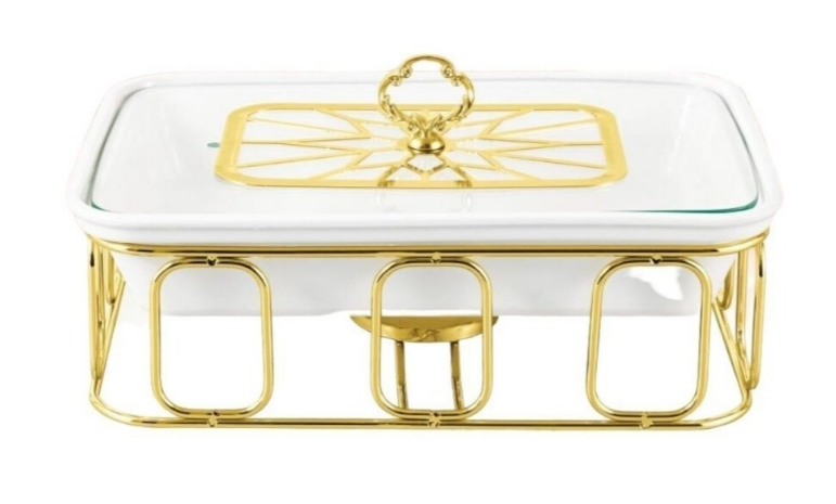 SG-CX-3272R 15.0" (3.0 Ltr) Rectangle Porcelain Casserole with Warmer Rack