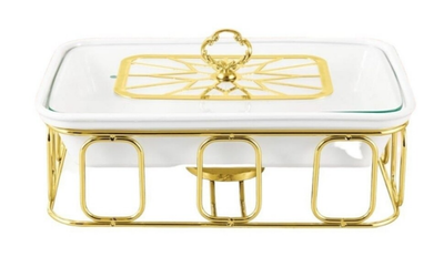 SG-CX-3272R 15.0&quot; (3.0 Ltr) Rectangle Porcelain Casserole with Warmer Rack