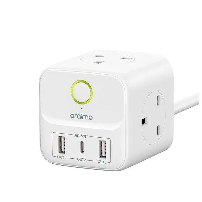 Oraimo OWS-U342 PowerHub C 6-In-1 Smart Fast Charging High Security Small and Portable Power Expansion Cube.