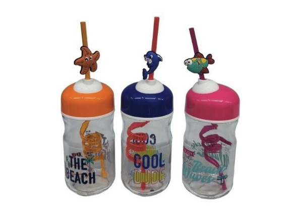 Bubble 370cc Glass Bottle with Figured Straw Renga 182048