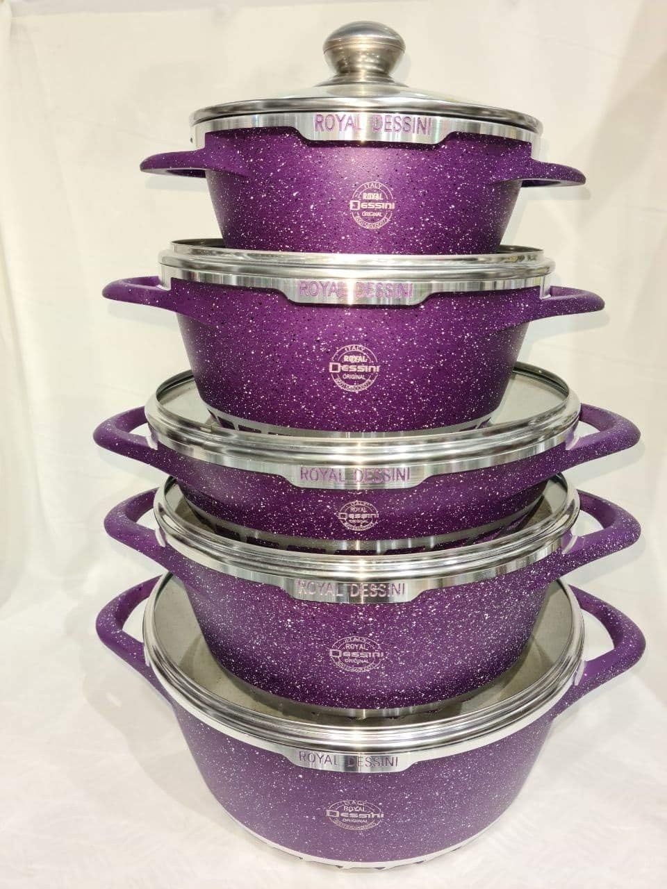 Dessini 10pcs heavy granite cooking pots set PURPLE