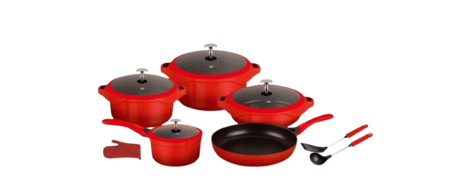 Signature 12pcs die cast &amp; nonstick cookware set SG-DCCS12-R