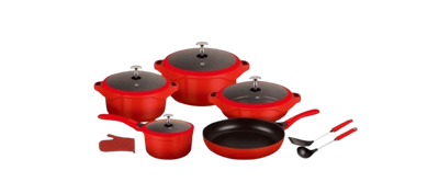 Signature 12pcs die cast &amp; nonstick cookware set SG-DCCS12-R