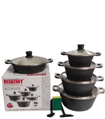 Redberry nitrogen 13pcs non stick cookware set marble colour BLACK