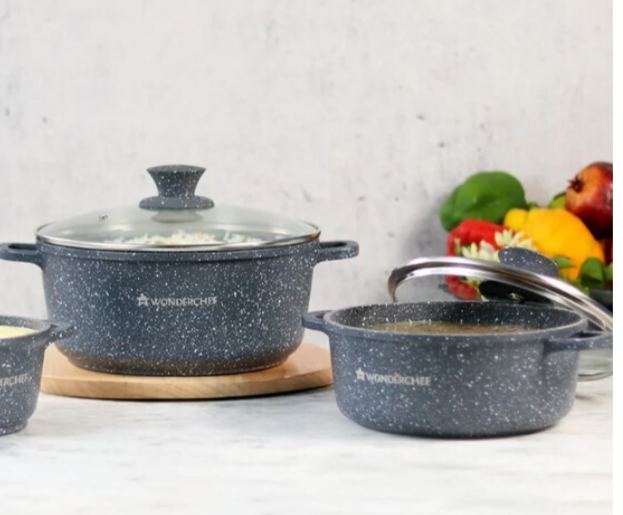 Wonderchef Granite Non-stick Casserole Set, 2 POTS  (20cm, 24cm) Induction Bottom