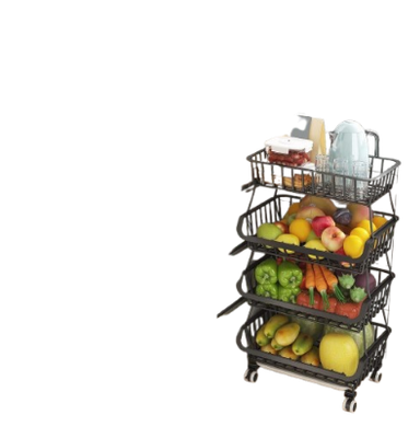 Metallic 4-Tier Kitchen Rack: Stackable Storage &amp; Mobility