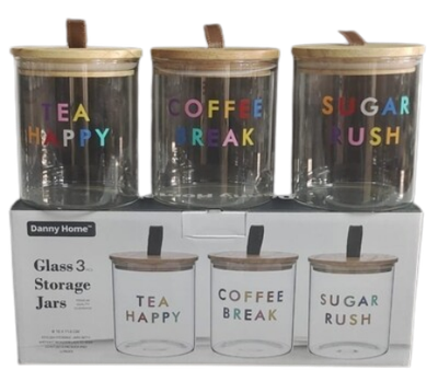 Danny Home 3-Piece Glass Storage Jars with Airtight Bamboo Lids (1988-71)