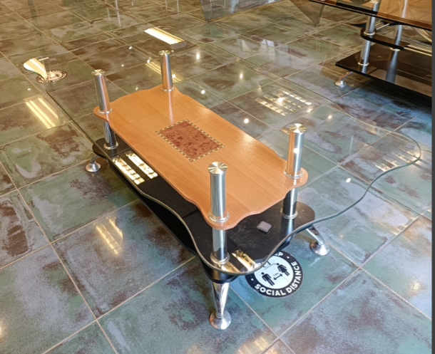 Modern Glass Coffee Table with Wooden Base