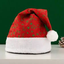 Christmas Hat Red With Green Shiny  Flower Printed 30X29Cm #6119