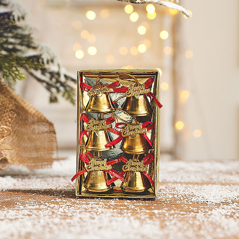 Christmas decorations 4*3cm Gold Bells With Red Ribbon  Merry Christmas 6pcs #SYLD- 5124169