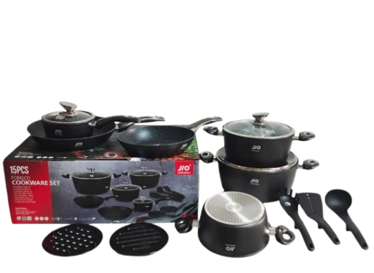 Redberry 15-Piece Forged Non-Stick Cookware Set (Black) jO24315