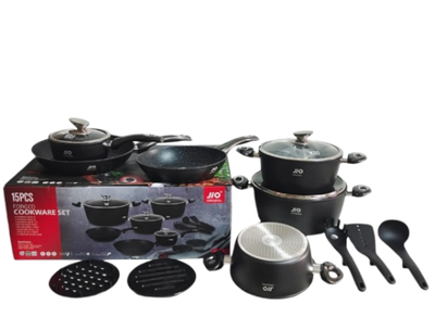 Redberry 15-Piece Forged Non-Stick Cookware Set (Black) jO24315